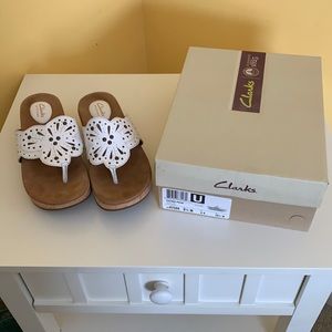 Clarks White Leather Sandals